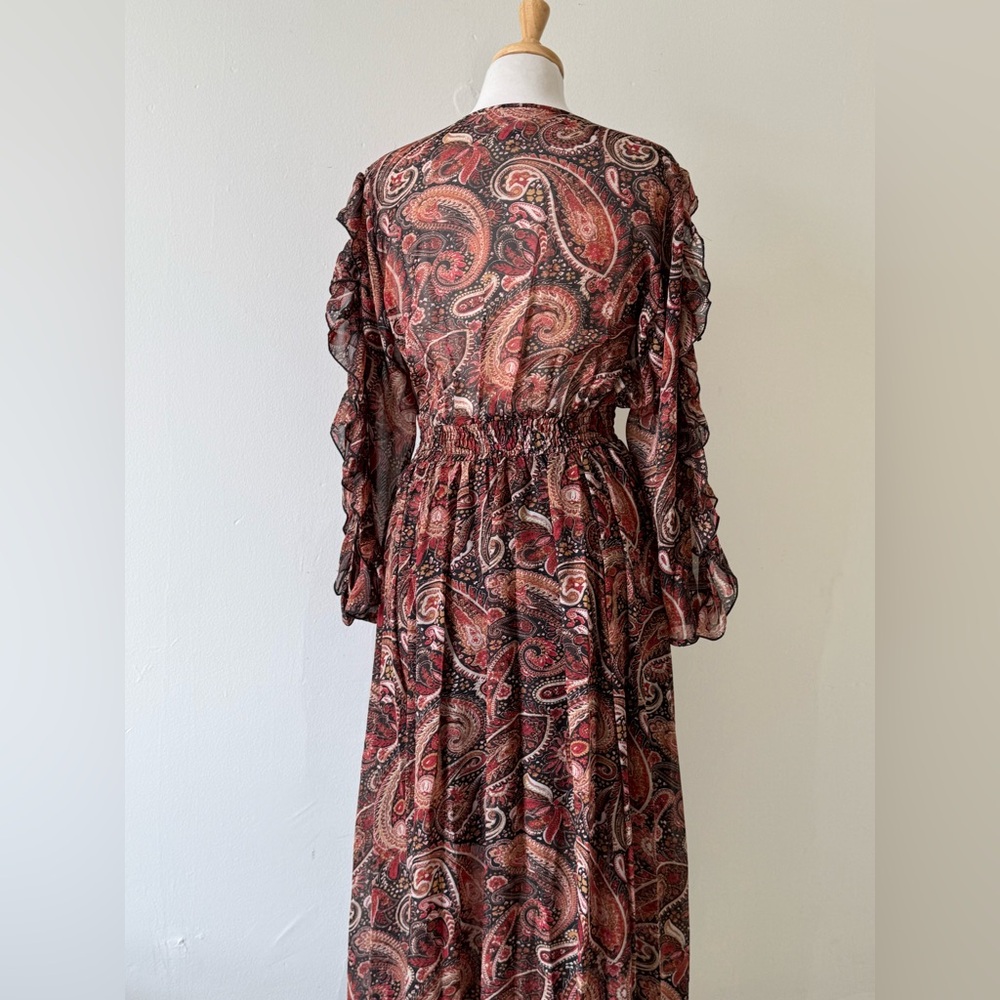 Beautiful Kate + Lily paisley midi dress in rich burgundy, rust, and black tones - Picture 8 of 13
